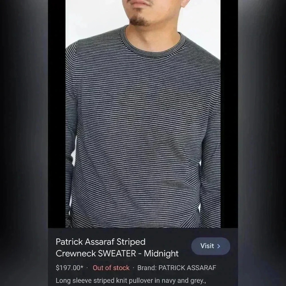 PATRICK ASSARAF STRIPED CREWNECK MERINO WOOL SWEATER NEW - Picture 4 of 6